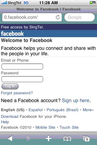 SingTel and Facebook® Launch New Mobile Site 0.facebook.com, a free 