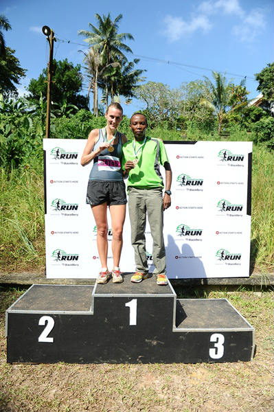 Overall winners Rosie Clarke and Samson Tenai